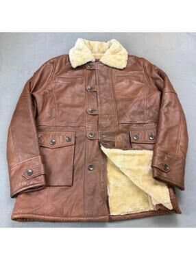 Vintage Real Leather Tom Hardy Bane Batman Sherpa Lined Jacket Size Large Brown